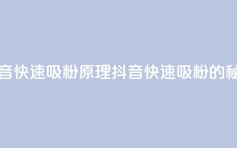 抖音快速吸粉原理(抖音快速吸粉的秘密) 第1张 抖音快速吸粉原理(抖音快速吸粉的秘密) 第1张