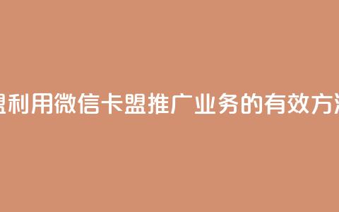 微信卡盟 - 利用微信卡盟推广业务的有效方法。  第1张