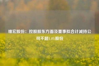 维宏股份：控股股东方面及董事拟合计减持公司不超1.4%股份