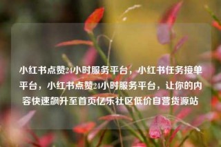 小红书点赞24小时服务平台，小红书任务接单平台，小红书点赞24小时服务平台，让你的内容快速飙升至首页亿乐社区低价自营货源站