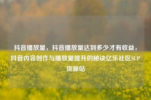 抖音播放量，抖音播放量达到多少才有收益，抖音内容创作与播放量提升的秘诀亿乐社区SUP货源站  第1张
