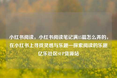 小红书阅读，小红书阅读笔记满15篇怎么弄的	，在小红书上寻找灵感与乐趣—探索阅读的乐趣亿乐社区SUP货源站  第1张